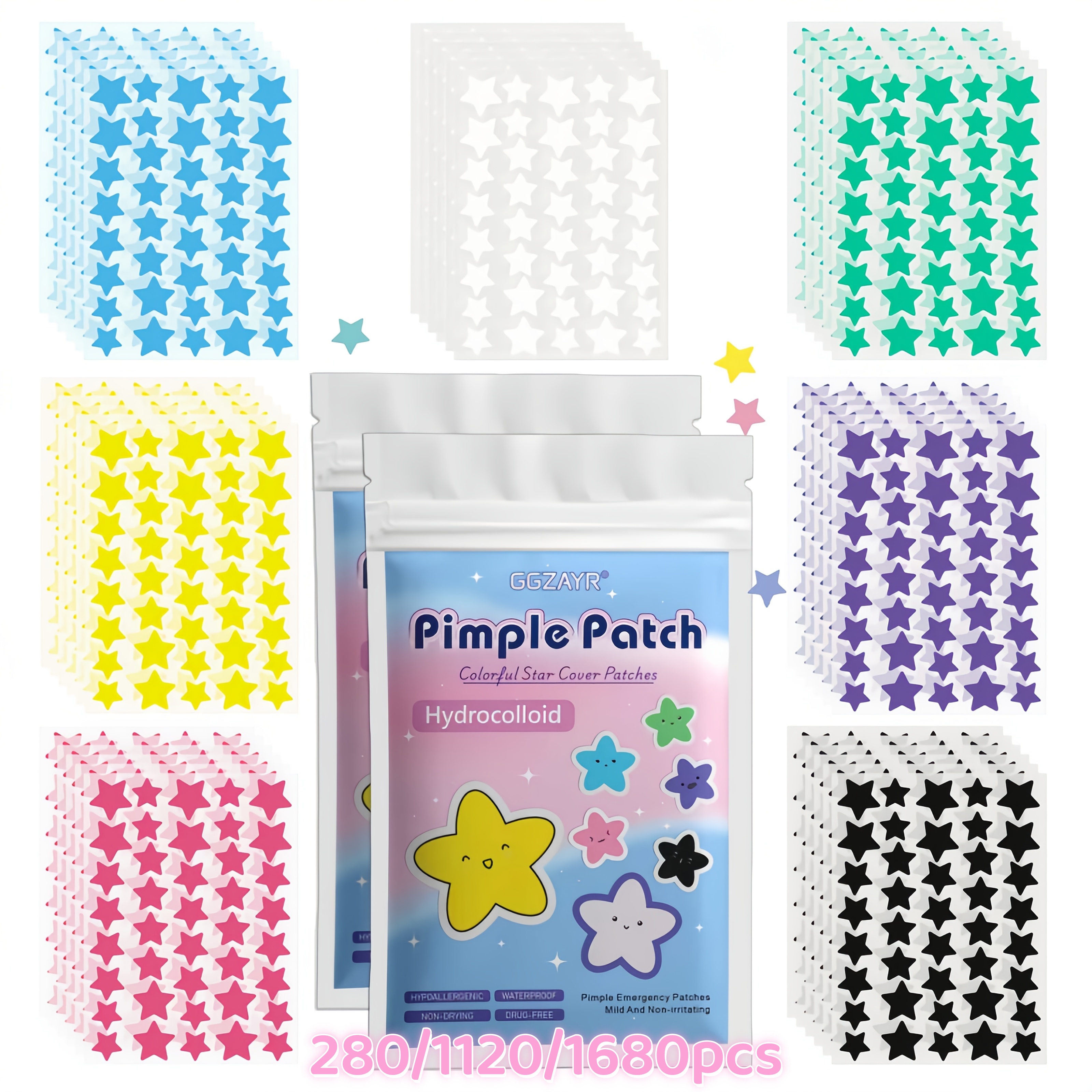 Skincare Garnier - 280/1120/1680pcs Seven-Color Star Pimple Patches –