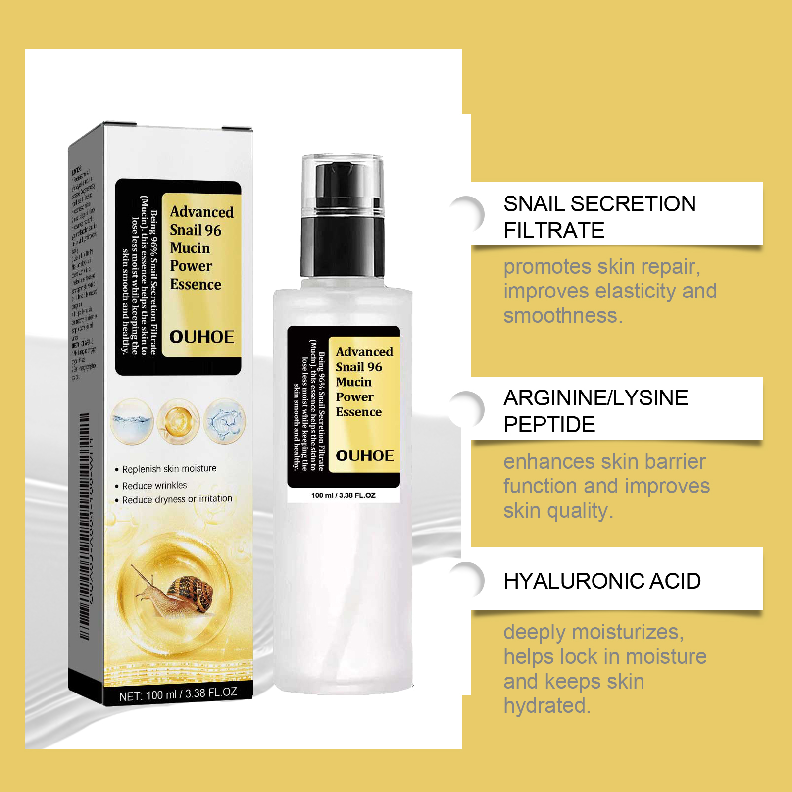 OUHOE Snail 96 Mucin Moisturiz - Snail Mucin Essence reseña y precio